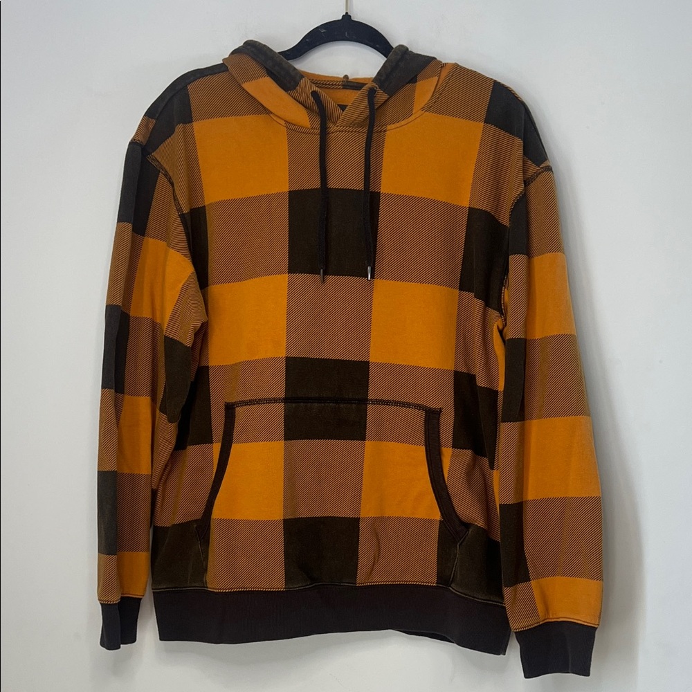 Original Use Men's Yellow and Black‎ Plaid Sweatshirt Hoodie Size Large